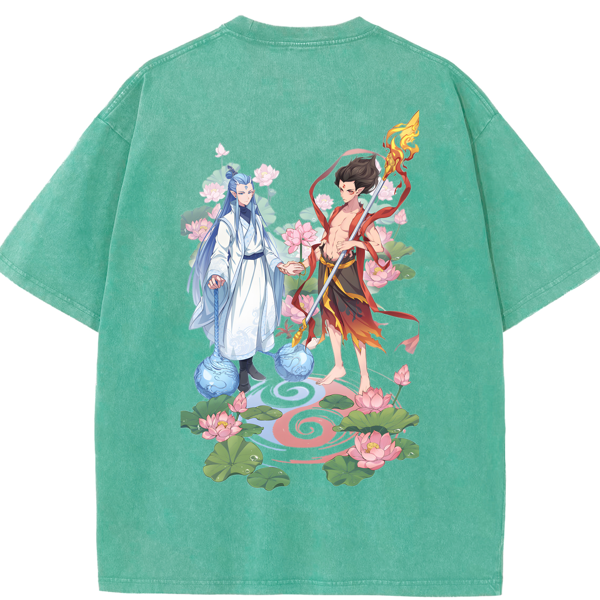 （画像用） Ne Zha 2 ナタ 魔童の大暴れ 綿100% ヴィンテージ風 半袖Tシャツ（背面プリント）